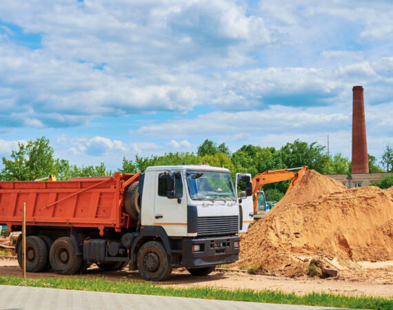 Dumper truck waiting for loading at construction site